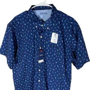 IZOD Bottle All Over Print Natural Stretch Button Down Shirt Men’s Size …